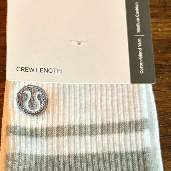 lululemon athletica Accessories - lululemon athletica White Crew Socks with Olive Stripe and Logo